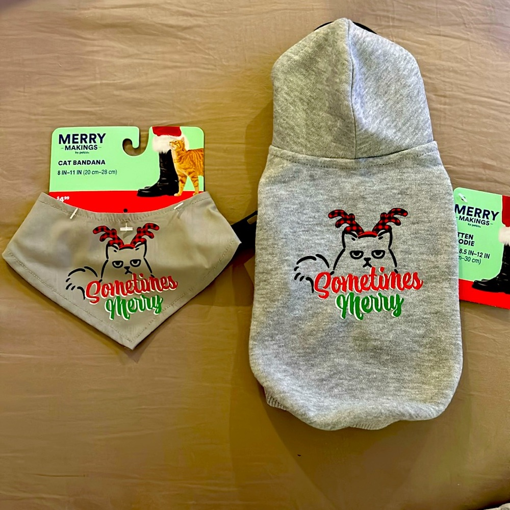 Merry Makings “Sometimes Merry” Kitten Hoodie and Cat Bandanna